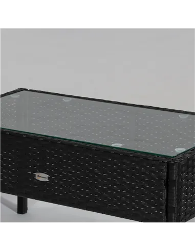 Outsunny 4 Pieces Rattan Garden Furniture Set, 4 Seater Garden Sofa Set with Loveseat, Armchairs and Glass Top Table, Wicker Con