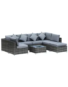 Outsunny 8 Piece Rattan Corner Sofa Set with Wide & Deep Seat, Assembled Aluminium PE Rattan Garden Furniture Set with Thick Cus