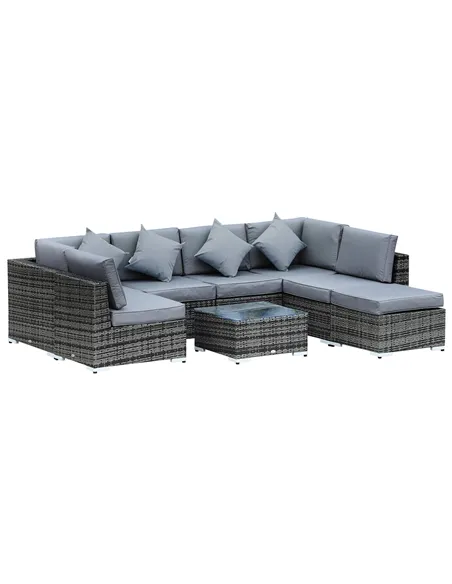 Outsunny 8 Piece Rattan Corner Sofa Set with Wide & Deep Seat, Assembled Aluminium PE Rattan Garden Furniture Set with Thick Cus