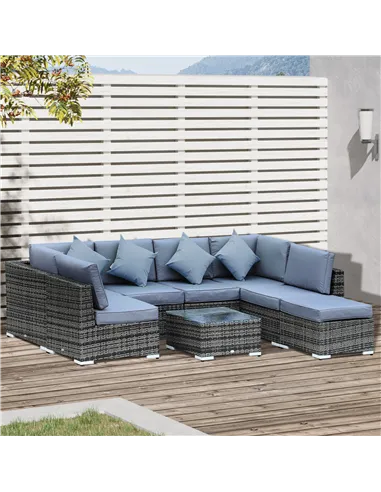 Outsunny 8 Piece Rattan Corner Sofa Set with Wide & Deep Seat, Assembled Aluminium PE Rattan Garden Furniture Set with Thick Cus