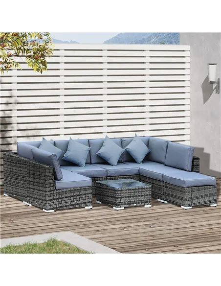 Outsunny 8 Piece Rattan Corner Sofa Set with Wide & Deep Seat, Assembled Aluminium PE Rattan Garden Furniture Set with Thick Cus