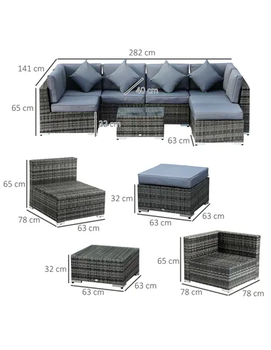 Outsunny 8 Piece Rattan Corner Sofa Set with Wide & Deep Seat, Assembled Aluminium PE Rattan Garden Furniture Set with Thick Cus