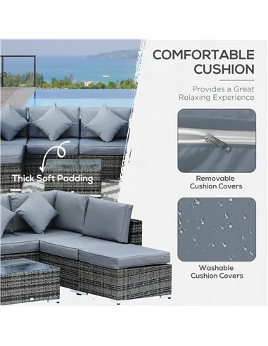 Outsunny 8 Piece Rattan Corner Sofa Set with Wide & Deep Seat, Assembled Aluminium PE Rattan Garden Furniture Set with Thick Cus