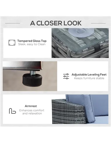 Outsunny 8 Piece Rattan Corner Sofa Set with Wide & Deep Seat, Assembled Aluminium PE Rattan Garden Furniture Set with Thick Cus