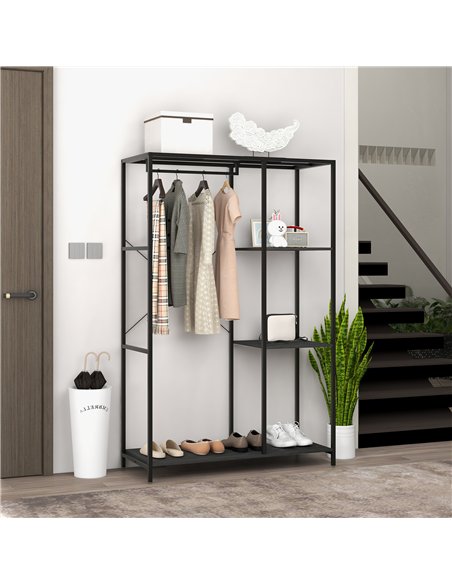 HOMCOM Steel Frame Clothes Storage Rack, with Shelves - Black