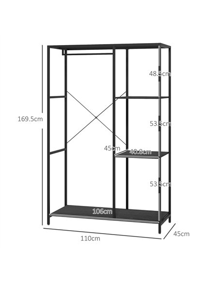 HOMCOM Steel Frame Clothes Storage Rack, with Shelves - Black