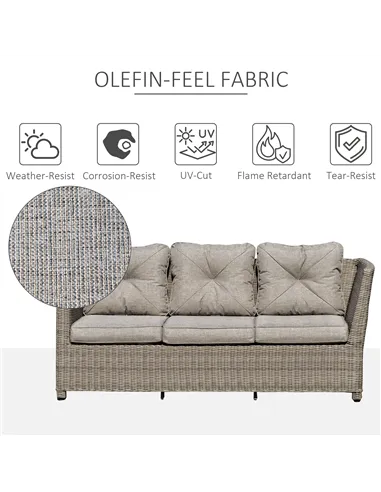 Outsunny 8-Seater Outdoor PE Rattan Sofa Set Conversation Set w/ Fire Pit Table, L-Shape Sofa, Footstool and Furniture Cover