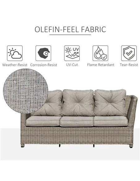 Outsunny 8-Seater Outdoor PE Rattan Sofa Set Conversation Set w/ Fire Pit Table, L-Shape Sofa, Footstool and Furniture Cover