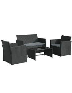 Outsunny 4 Pieces PE Rattan Garden Sofa Set with Cushions, Outdoor Patio Wicker Weave Conservatory Furniture Set with a Loveseat