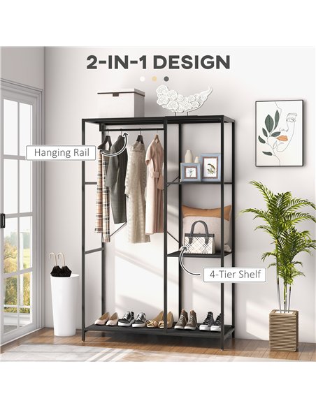 HOMCOM Steel Frame Clothes Storage Rack, with Shelves - Black