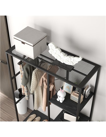 HOMCOM Steel Frame Clothes Storage Rack, with Shelves - Black