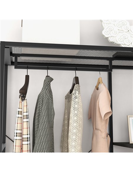 HOMCOM Steel Frame Clothes Storage Rack, with Shelves - Black