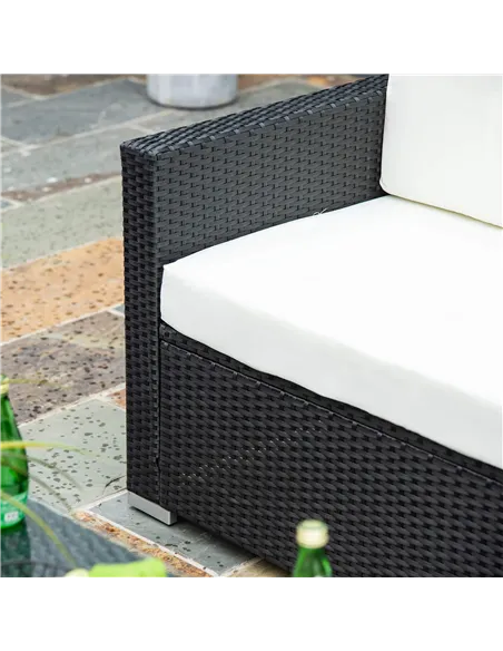 Outsunny 4-Seater Rattan Sofa Set Garden Rattan Furniture Wicker Steel Chair Seat Furniture Patio Rattan Garden Sofa Black