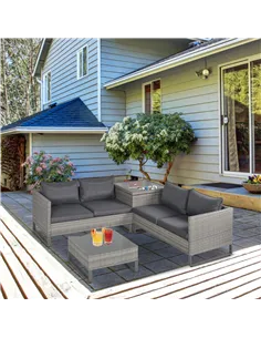 Outsunny 4 Pieces Rattan Garden Furniture Set, 4 Seater Garden Sofa Set with Storage Box, Loveseats and Glass Top Table, Wicker  2