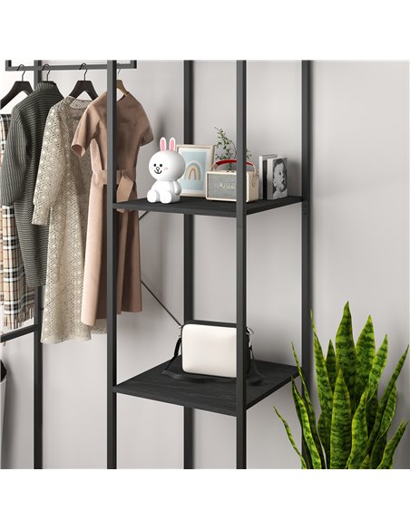 HOMCOM Steel Frame Clothes Storage Rack, with Shelves - Black
