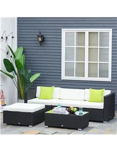 Outsunny 4-Seater Rattan Sofa Set Set Garden Outdoor Sectional Sofa Coffee Table Metal Frame w/Cushion Pillows-Black 2