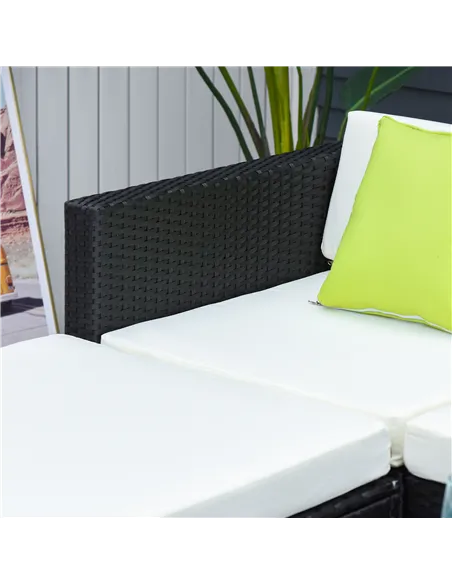 Outsunny 4-Seater Rattan Sofa Set Set Garden Outdoor Sectional Sofa Coffee Table Metal Frame w/Cushion Pillows-Black