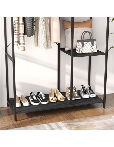 HOMCOM Steel Frame Clothes Storage Rack, with Shelves - Black