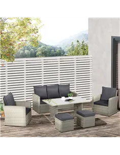 Outsunny Six-Piece Rattan Sofa Set, with Glass-Top Table - Mixed Grey 2