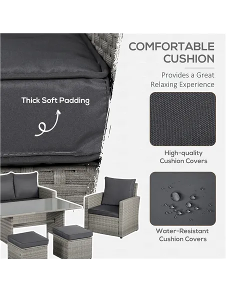 Outsunny Six-Piece Rattan Sofa Set, with Glass-Top Table - Mixed Grey