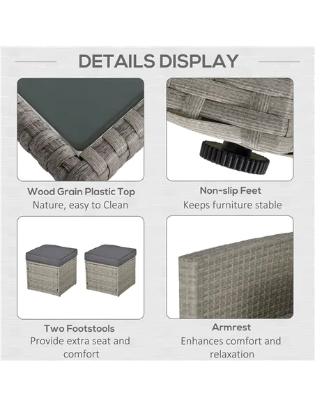 Outsunny Six-Piece Rattan Sofa Set, with Glass-Top Table - Mixed Grey