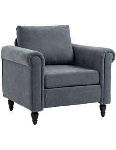 HOMCOM Vintage Accent Chair, Upholstered Occasional Chair with Back Pillow, Rolled Arms,  Rubber Wood Legs, Grey