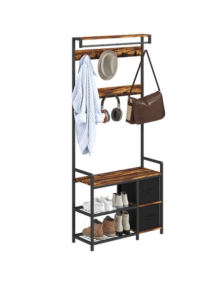 HOMCOM Industrial-Style Multi-Use Hallway Tree - Brown/Black