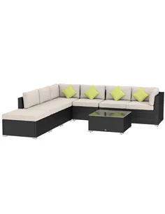 Outsunny 8 Piece Rattan Corner Sofa Set with Wide & Deep Seat, Assembled Aluminium PE Rattan Garden Furniture Set with Thick Cus
