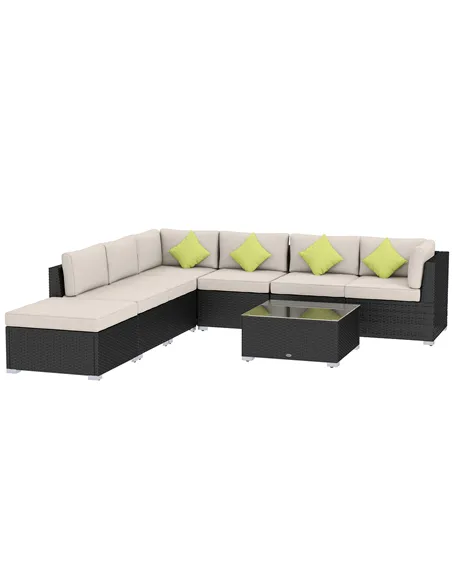 Outsunny 8 Piece Rattan Corner Sofa Set with Wide & Deep Seat, Assembled Aluminium PE Rattan Garden Furniture Set with Thick Cus