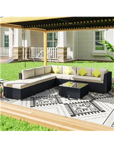 Outsunny 8 Piece Rattan Corner Sofa Set with Wide & Deep Seat, Assembled Aluminium PE Rattan Garden Furniture Set with Thick Cus 2