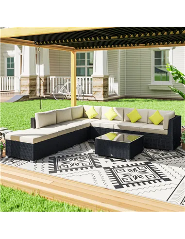 Outsunny 8 Piece Rattan Corner Sofa Set with Wide & Deep Seat, Assembled Aluminium PE Rattan Garden Furniture Set with Thick Cus