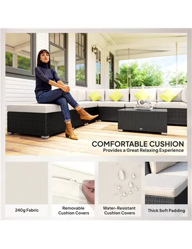 Outsunny 8 Piece Rattan Corner Sofa Set with Wide & Deep Seat, Assembled Aluminium PE Rattan Garden Furniture Set with Thick Cus