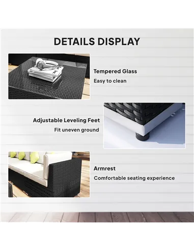 Outsunny 8 Piece Rattan Corner Sofa Set with Wide & Deep Seat, Assembled Aluminium PE Rattan Garden Furniture Set with Thick Cus