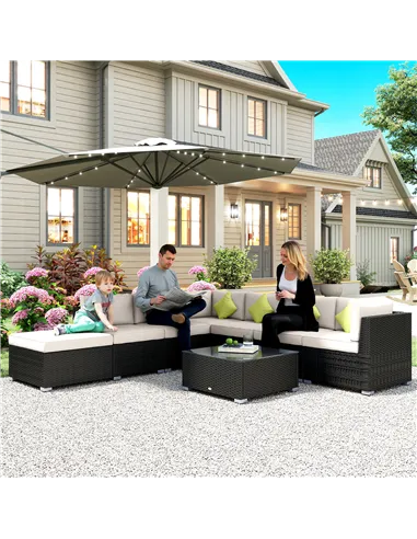 Outsunny 8 Piece Rattan Corner Sofa Set with Wide & Deep Seat, Assembled Aluminium PE Rattan Garden Furniture Set with Thick Cus