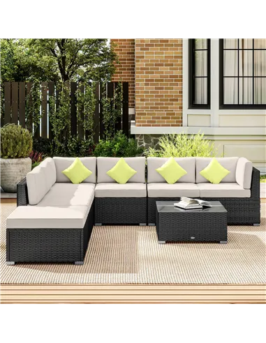 Outsunny 8 Piece Rattan Corner Sofa Set with Wide & Deep Seat, Assembled Aluminium PE Rattan Garden Furniture Set with Thick Cus