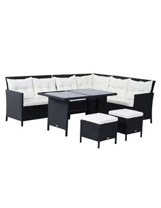 Outsunny 8-Seater Garden Rattan Furniture Rattan Corner Dining Sofa Set Wicker Conservatory Furniture Lawn Patio Coffee Table Fo