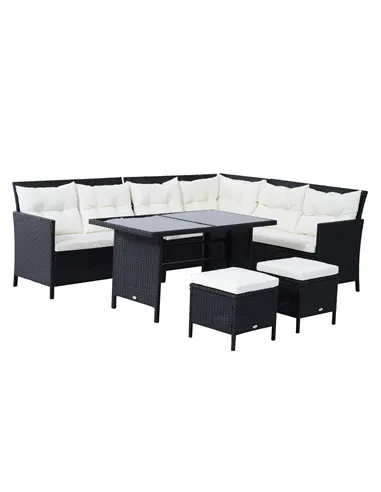 Outsunny 8-Seater Garden Rattan Furniture Rattan Corner Dining Sofa Set Wicker Conservatory Furniture Lawn Patio Coffee Table Fo