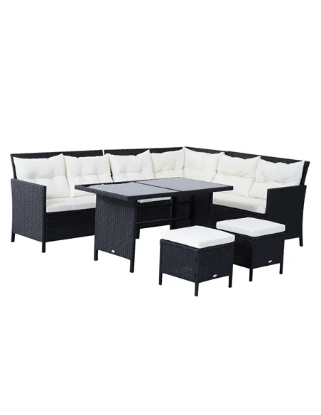 Outsunny 8-Seater Garden Rattan Furniture Rattan Corner Dining Sofa Set Wicker Conservatory Furniture Lawn Patio Coffee Table Fo