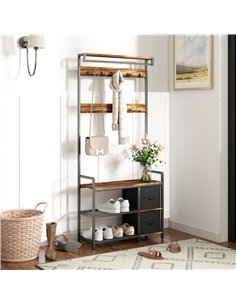 HOMCOM Industrial-Style Multi-Use Hallway Tree - Brown/Black 2