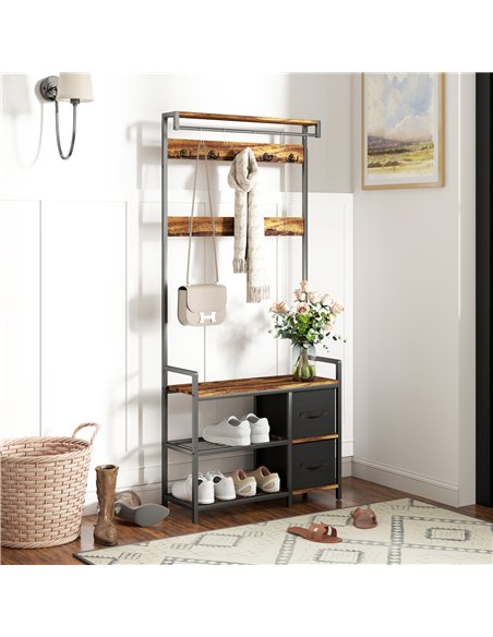 HOMCOM Industrial-Style Multi-Use Hallway Tree - Brown/Black