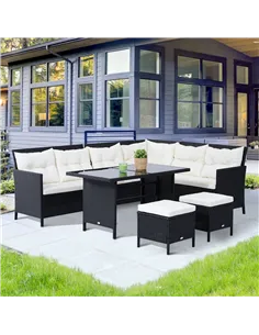 Outsunny 8-Seater Garden Rattan Furniture Rattan Corner Dining Sofa Set Wicker Conservatory Furniture Lawn Patio Coffee Table Fo 2