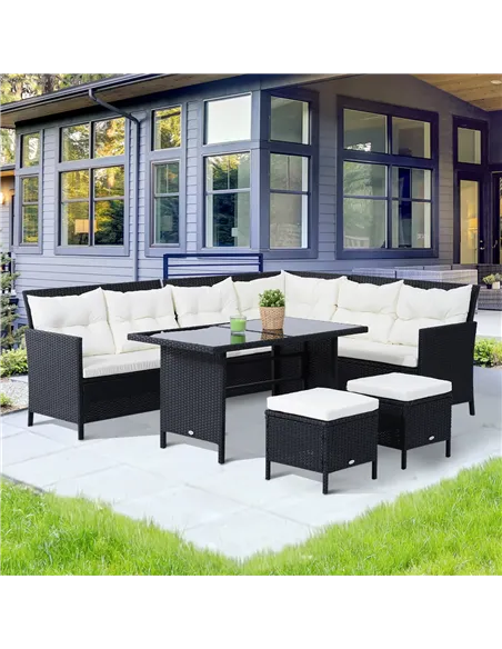 Outsunny 8-Seater Garden Rattan Furniture Rattan Corner Dining Sofa Set Wicker Conservatory Furniture Lawn Patio Coffee Table Fo