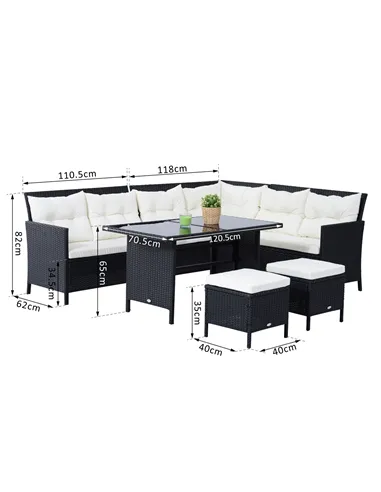 Outsunny 8-Seater Garden Rattan Furniture Rattan Corner Dining Sofa Set Wicker Conservatory Furniture Lawn Patio Coffee Table Fo