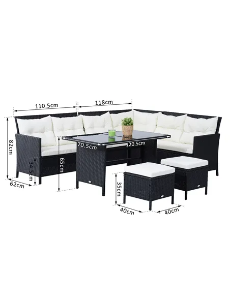 Outsunny 8-Seater Garden Rattan Furniture Rattan Corner Dining Sofa Set Wicker Conservatory Furniture Lawn Patio Coffee Table Fo