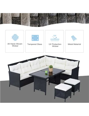 Outsunny 8-Seater Garden Rattan Furniture Rattan Corner Dining Sofa Set Wicker Conservatory Furniture Lawn Patio Coffee Table Fo