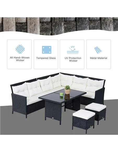 Outsunny 8-Seater Garden Rattan Furniture Rattan Corner Dining Sofa Set Wicker Conservatory Furniture Lawn Patio Coffee Table Fo