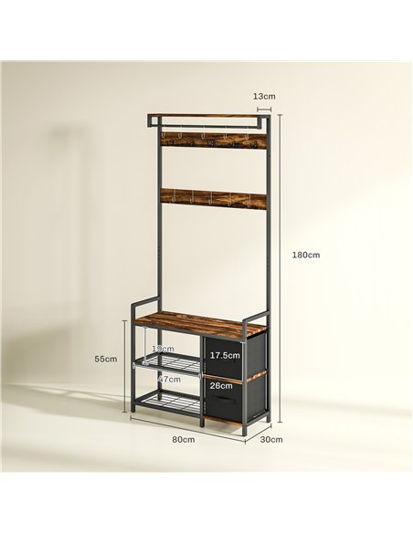 HOMCOM Industrial-Style Multi-Use Hallway Tree - Brown/Black