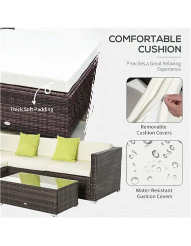 Outsunny 4-Seater Rattan Sofa Set Garden Outdoor Sectional Sofa Coffee Table Combo Patio Furniture-Brown