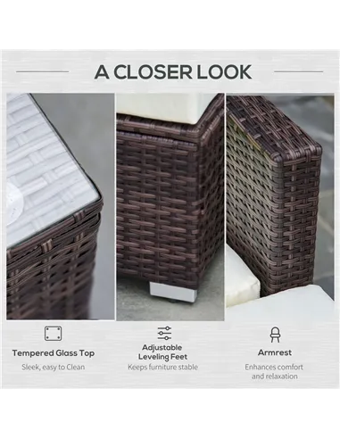 Outsunny 4-Seater Rattan Sofa Set Garden Outdoor Sectional Sofa Coffee Table Combo Patio Furniture-Brown