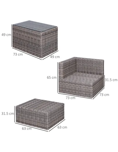 Outsunny 5 Piece Rattan Garden Furniture Set w/ 10cm Thick Cushions, Aluminium Frame Wicker Outdoor Balcony Sofa Set with Corner